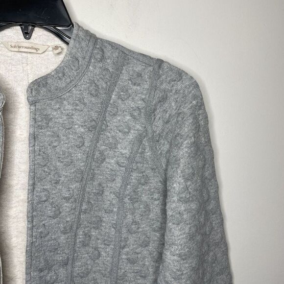 SOFT SURROUNDINGS Jackets Womens XS Gray Amarela Reversible Bubble-Knit Jacquard - Picture 3 of 8